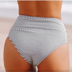 Black and white striped high rise bikini bottoms Medium